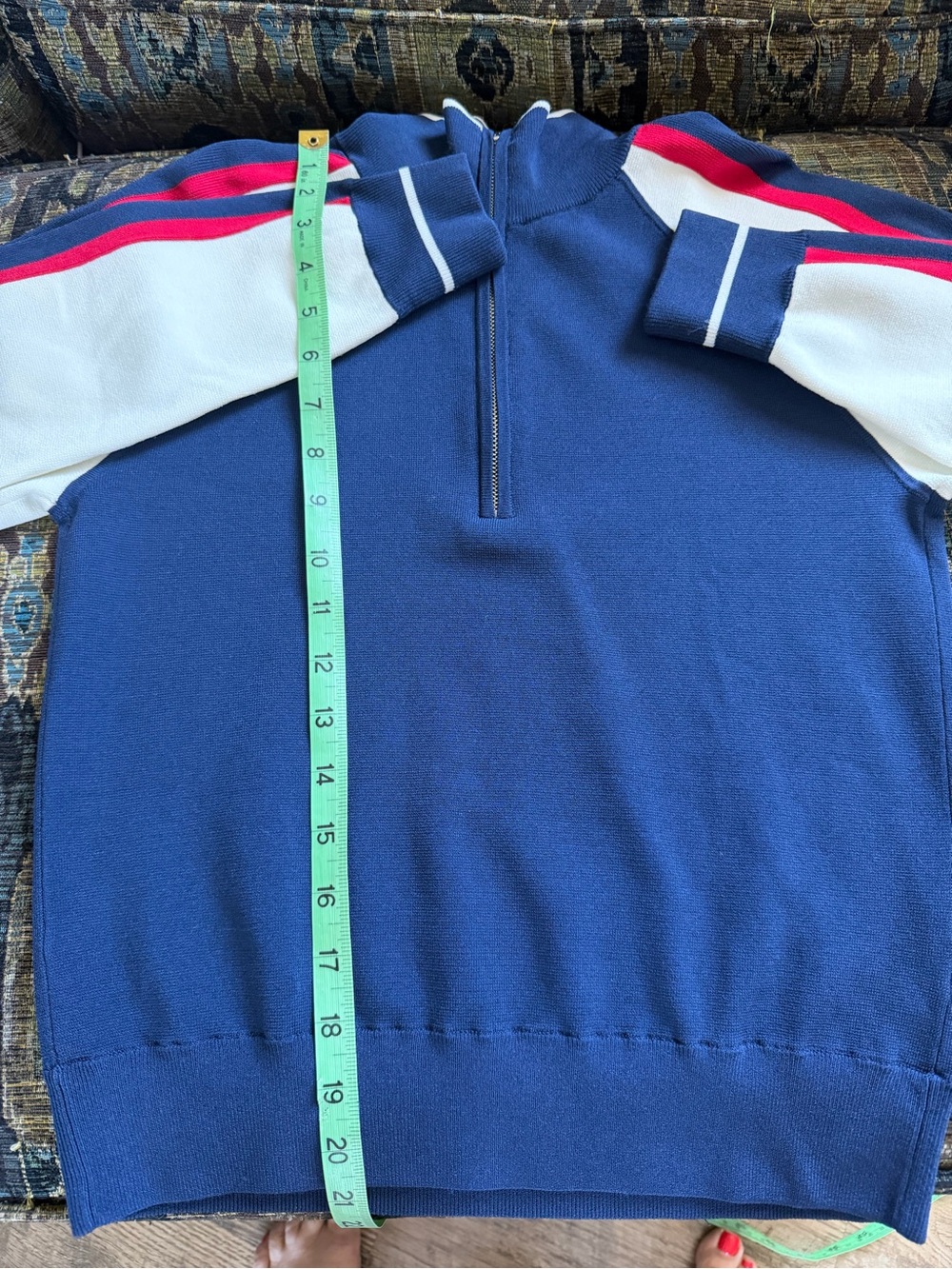 Madewell NWT Zip Racer Quarter Zip Sweater Navy Ivory Red XS - Picture 4 of 9
